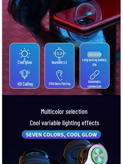 Luminous Heavy Bass Wireless Bluetooth Sports Headset with Mic