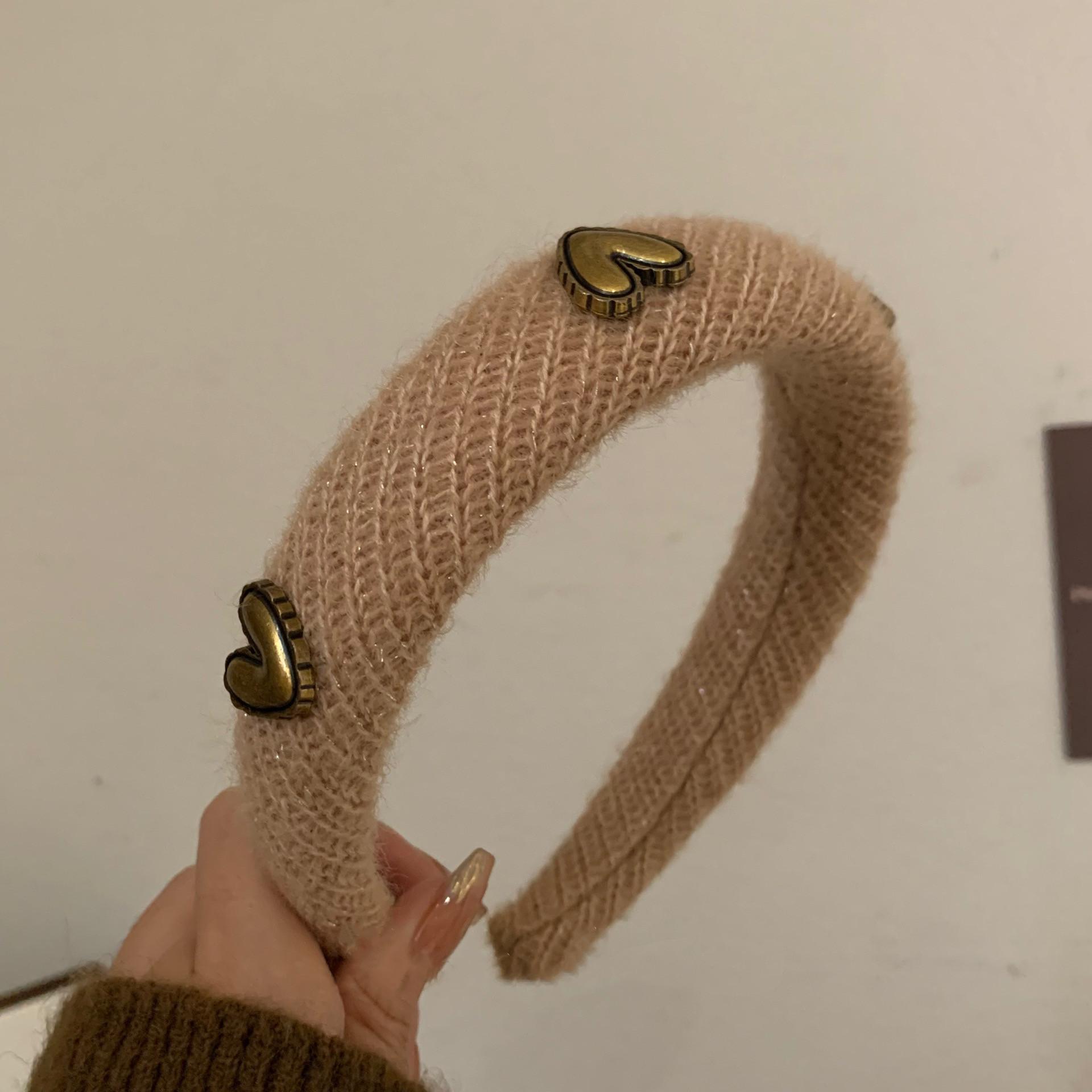 

Модные шерстяные повязки для волос Sweet Heart, элегантные черные обручи для волос из губки, высококачественные головные уборы для девочек и женщин, аксессуары для волос кофейный