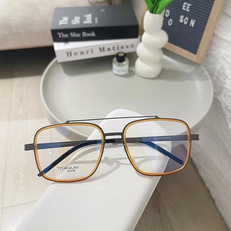 

Danish Design Replication Double Beams Square Large Frame Glasses Screwless Design Ultralight Pure Titanium Eyewear Demo Lens помаранчевий