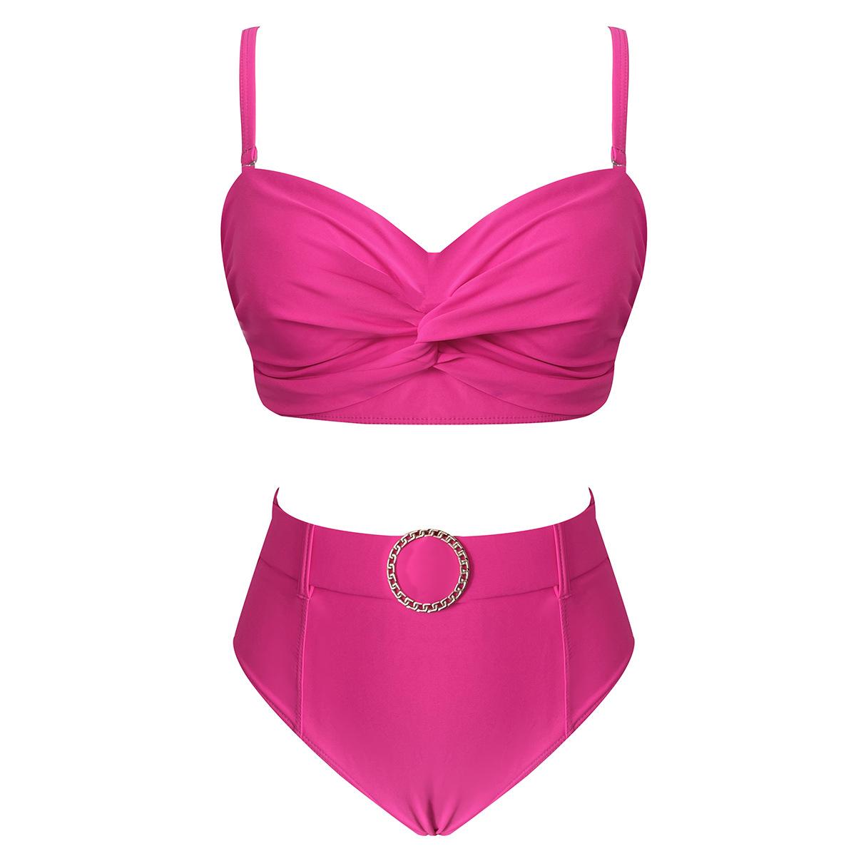 

Solid Color Retro High Waisted Swimwear Bikini Split Swimsuit for Women Summer Beach
