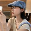 Retro Washed Denim Forward Hat Women's Korean Version Big Head Circumference Showing Face Small Beret British Style Literary and Art Newspaper