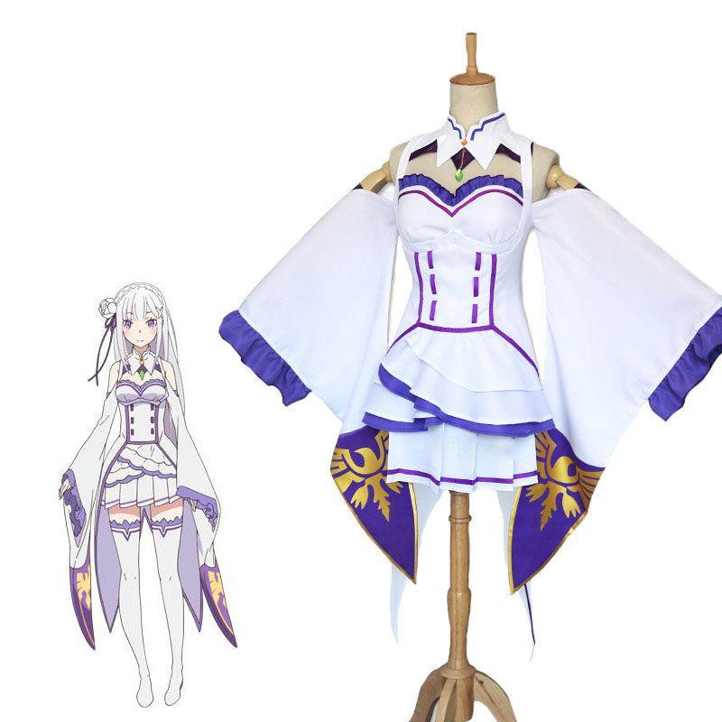 Rezero Kara Hajimeru Isekai Seikatsu Emilia Elf Cosplay Costume Complete Set