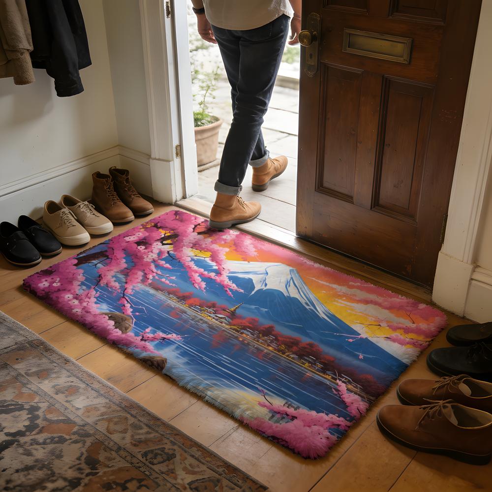 Mount Fuji Floor Mat Soft Flannel Absorbent Mat Non-Slip Rug Home Bedroom Bathroom