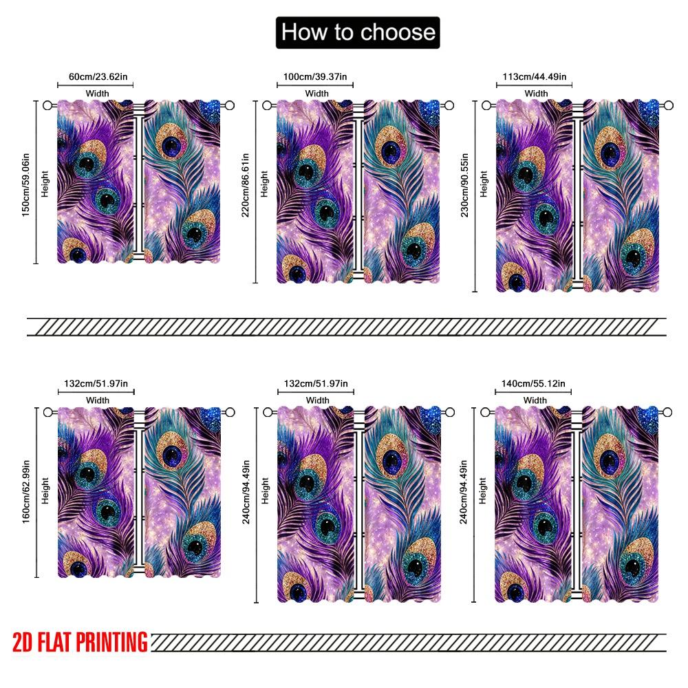 2D Flat Printing 2pcs Curtain Curtain Colorful Peacock Feathers Digital Printed Polyester Drapes Festive Curtains Use for All