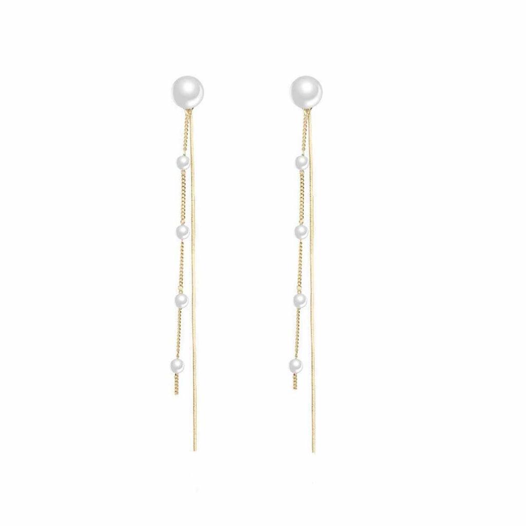 Korean Temperament Long Pendant Pearl Tassel Line Dangle Earrings for Women Wedding Party Daily Wear Jewelry Accessories Gifts