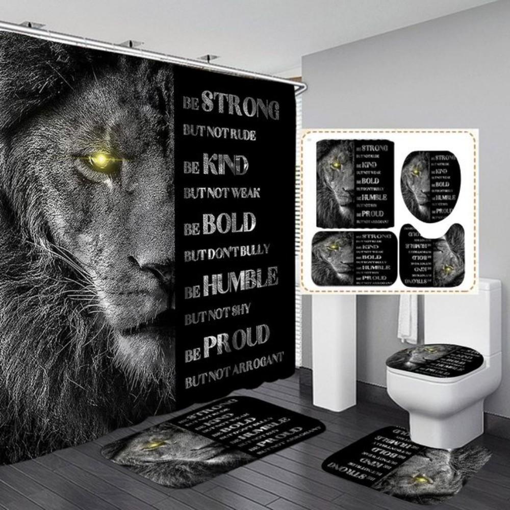 Crown Lion King 3D Luxury Bathroom Curtains Shower Curtain Set for Bathroom Modern Geometric Bath Rug Decor