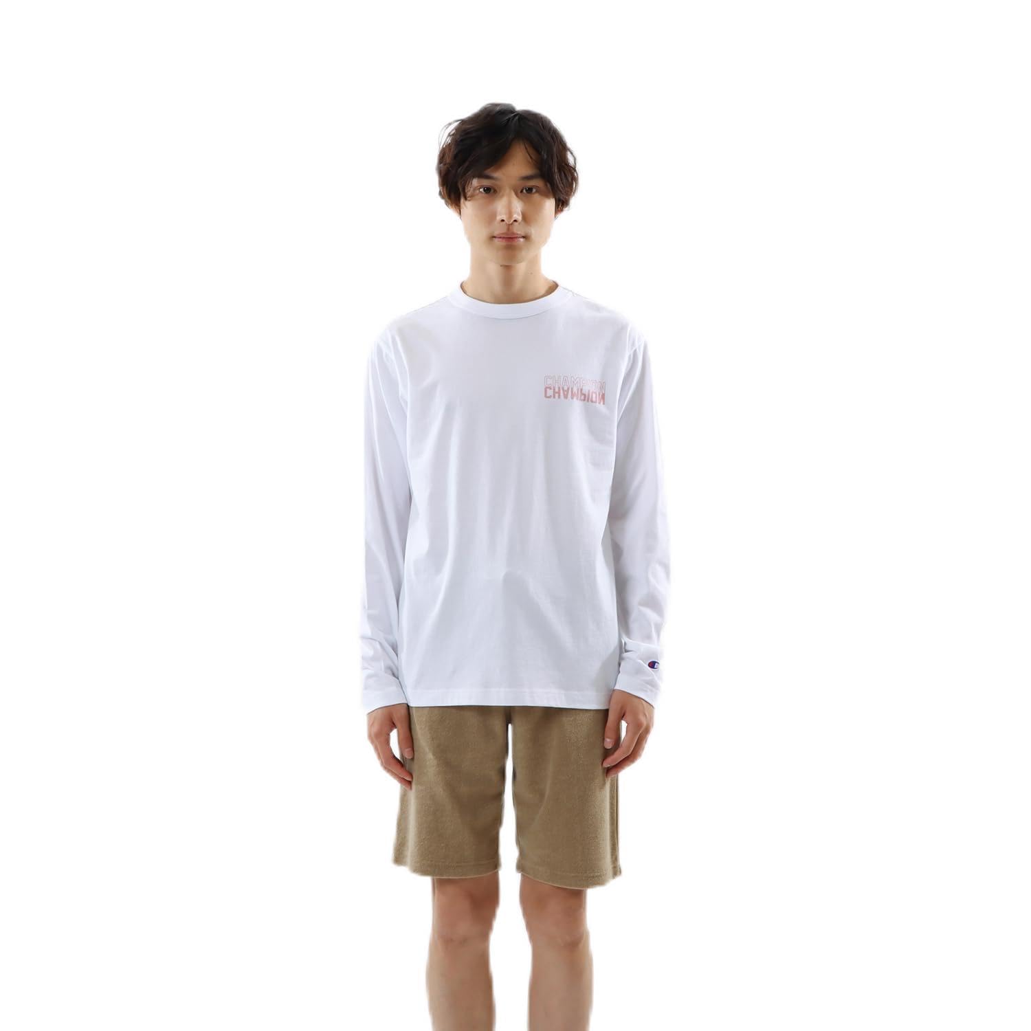 

Champion Long Sleeve Long Crew Graphic Logo White Men s T-Shirt, Sleeve, Neck, 100% Cotton, Print, Basic, C3-Z412, белый