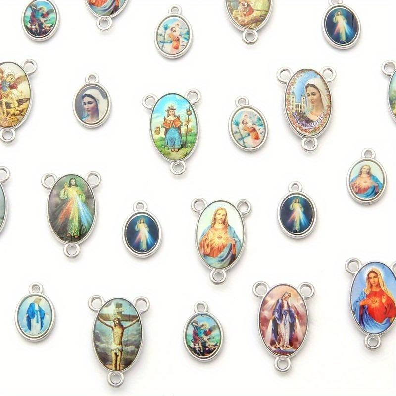 Mix 20Pcs Jesus Virgin Mary Three Hole Charm Pendant for Diy Jewelry Making Accessories Zinc Alloy Religion Pendant.