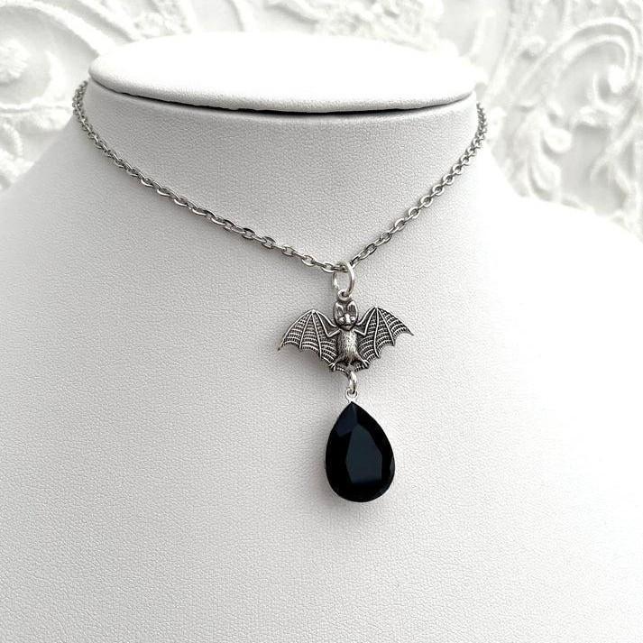Gothic Bat Necklace Blood Drop Pendant Stainless Steel With Cross Chain For Women