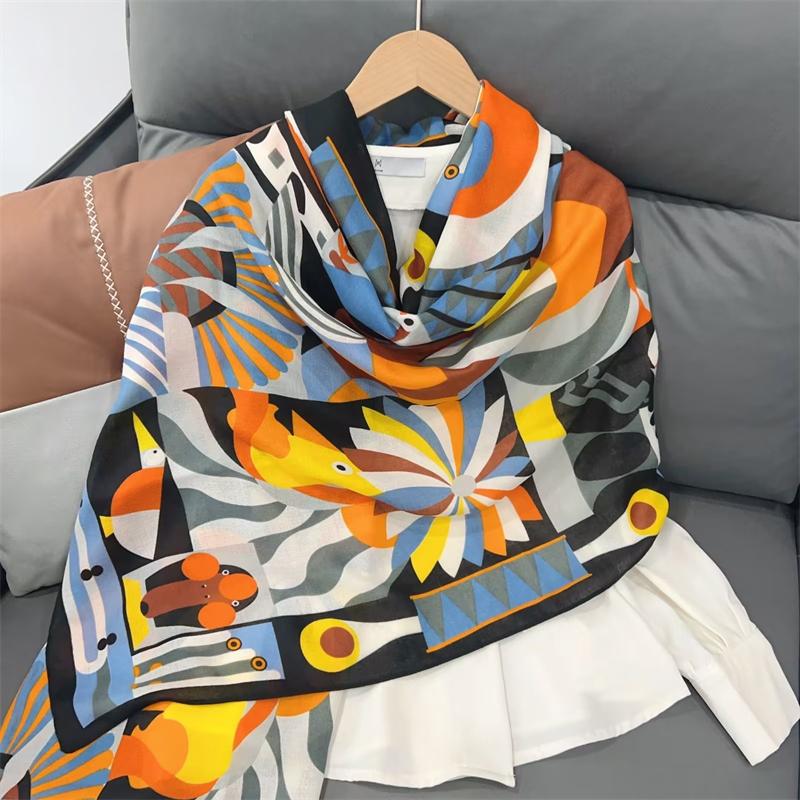 New Cotton Linen Scarf Versatile Printing Long Scarf Spring Autumn Korean Style Shawl Outerwear Warm Fashionable Women'S