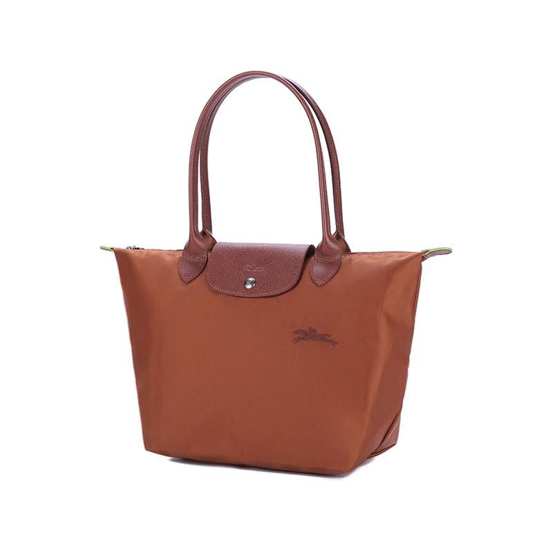 Longchamp Le Pliage Green 28 Button Zipper Closure Long Handle Leather Trim Dumpling Tote Handbag Women Handbags Brown 2605919504