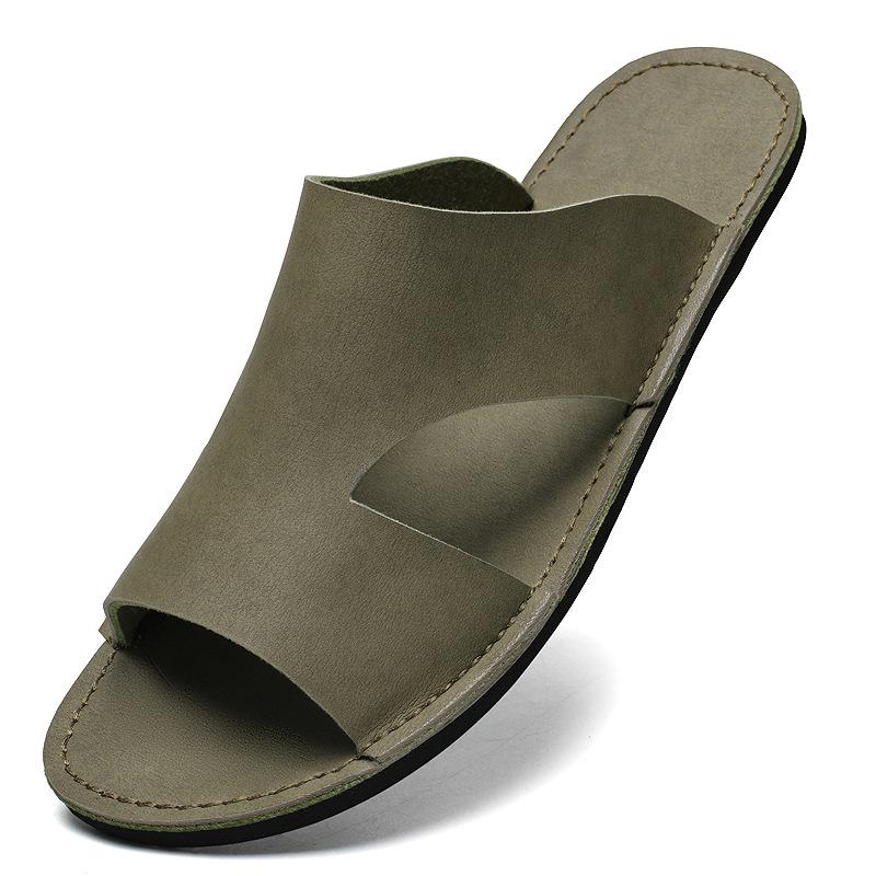 Men s Plus Size Genuine Leather Flip-Flops - Retro, Trendy Beach Sandals 38