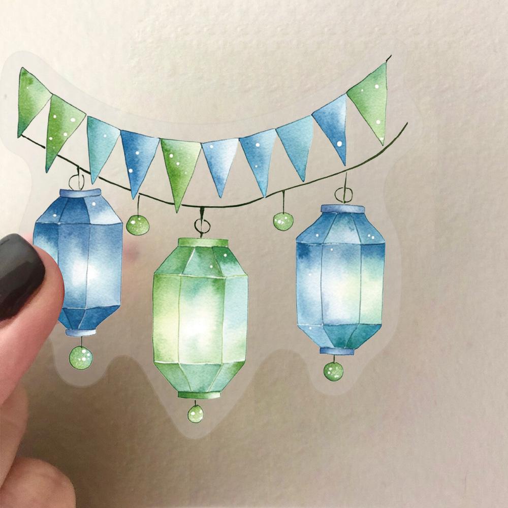 50Pcs Beautiful Lantern PET Transparent Sticker Decoration Mobile Phone Computer Refrigerator Notebook Removable Sticker