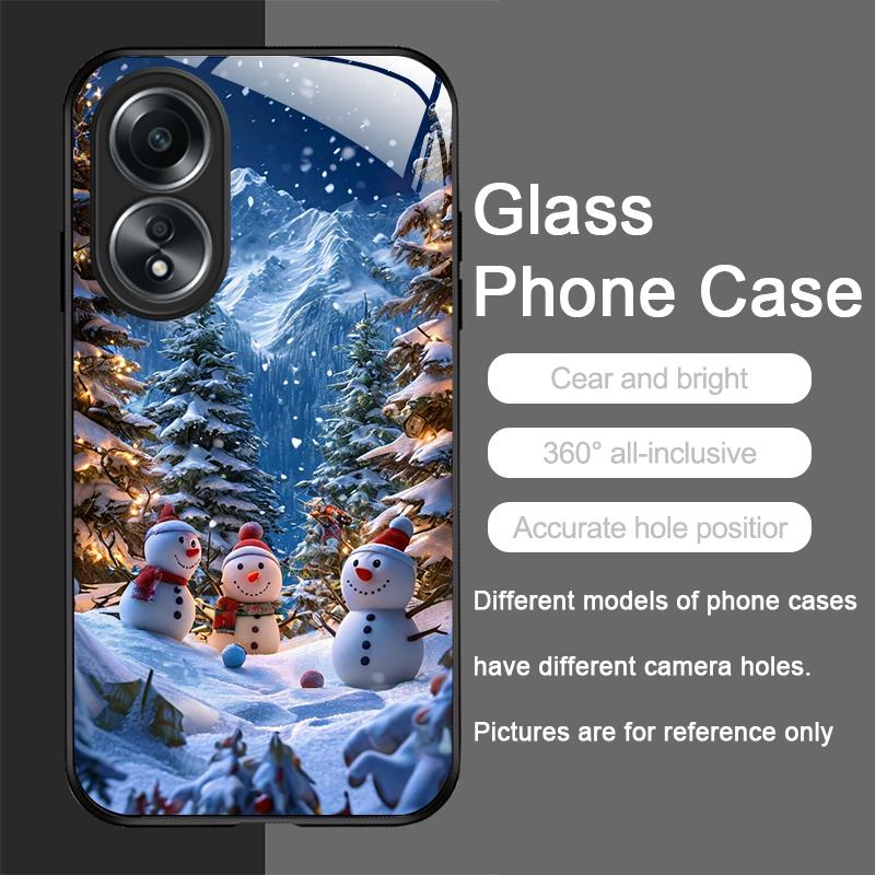 Cute Winter Snowman Christmas Tree Tempered Glass Phone Case for OPPO Realme 13 Pro Plus 12 11 10 9i C55 X7 GT Neo 2 3T 5G Cover
