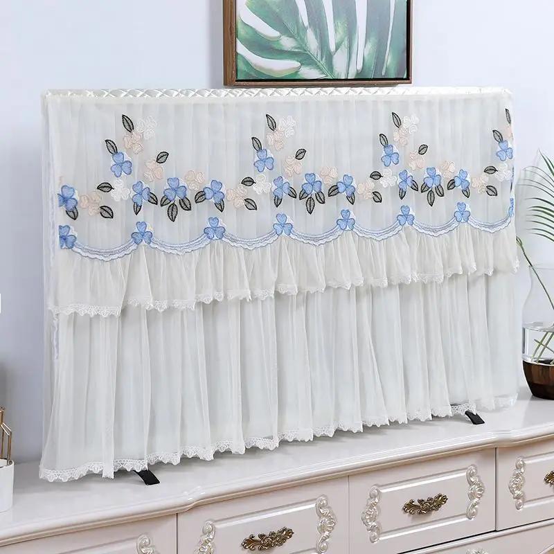 TV Dust Cover Lace TV Curtain Cover Does Not Need To Be Removed When Turning on Home Decoration LCD TV Protective Towel