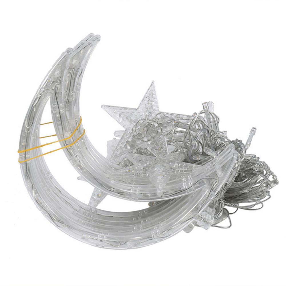 

220V 3.5m LED Moon Star Fairy Curtain String Lights Warm White for Shop Window Xmas EU Plug Type A