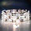 Huitan New Trendy Wedding Rings for Women Crystal Rectangular Cubic Zirconia Design Engagement Band Accessories Fashion