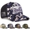 Boné de Baseball Camuflado Masculino com Patch da Bandeira dos EUA, Parte Traseira em Malha Respirável, Chapéu de Sol Tático Ajustável para Exterior
