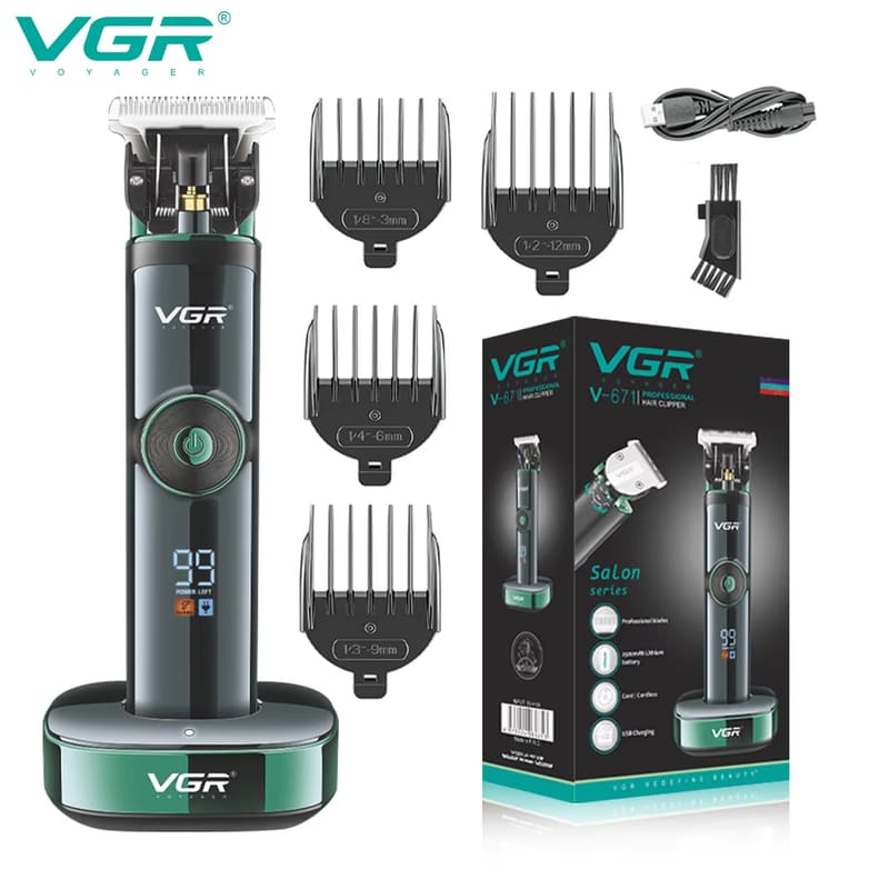 

VGR 671 Professional Men s Electric Hair Clipper with Stainless Steel Blade and Long Battery Life Base Charging High-power Shaving Clipper LCD Display