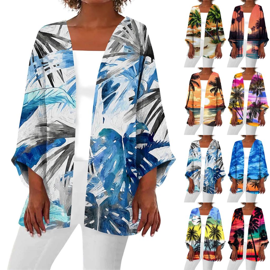 Kvinners uformelle motetrykt lett mellomlang jakkecardigan