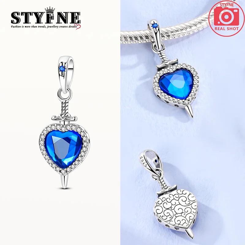 Charm Bead Components Copper Metal Blue Heart Gemstone Sword Bead Components Compatible With Charm Bead Components Plata Authentic Original Bracelet
