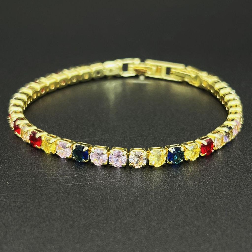 Mehrfarbiges 3N Zirkon Tennisarmband - Luxuriöser Europäischer & Amerikanischer Hip-Hop Stil