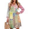 Ladies' Printed Casual And Fashionable V-neck Long Sleeved Mid Length Dress