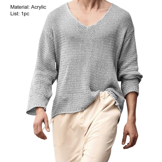 

Men Sweater V Neck Easy To Match Breathable Elastic Comfortable Knit Long Sleeves Loose Pullover Fall Sweater Men Clothes L сірий