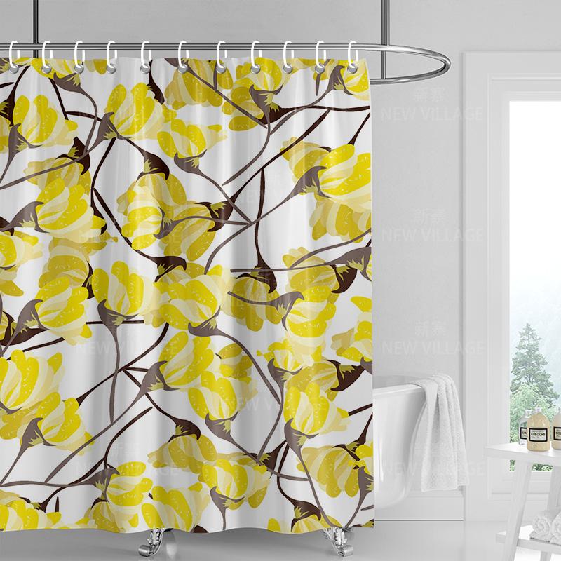 Home Shower Curtains Bathroom Decora Waterproof Fabric Non-Slip Bathmat Water Absorption Curtain Modern Nordic Simple Plant
