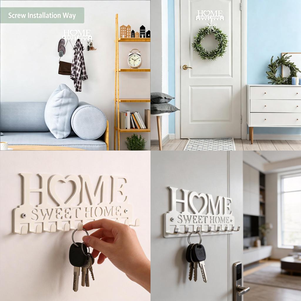 Home Key Holder Wall Mount Iron Geometric Decor For Office Organization