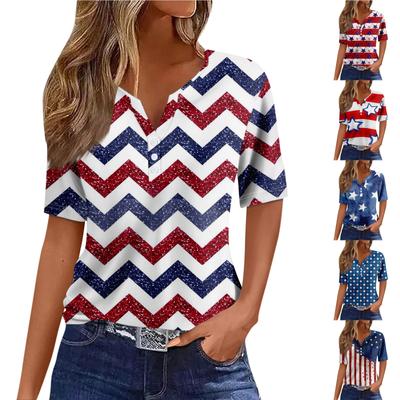 Women's T Shirt Tee Independence Day Print Button Short Sleeve Daily Weekend Fashion Basic V- Neck Regular Top