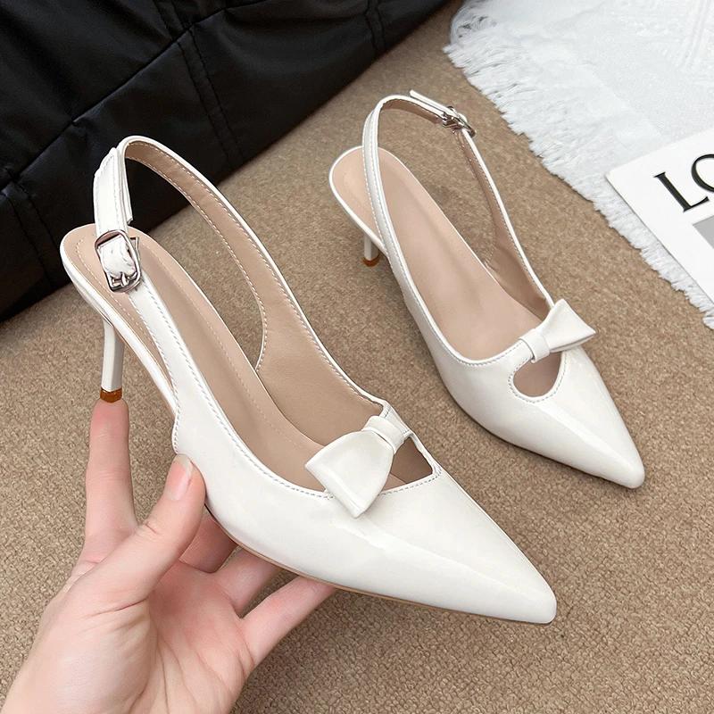 2025 Modern Office Women's Shoes Red Wedding Backless Pointed Butterfly Decoration Women High Heeled Sandals Pumps