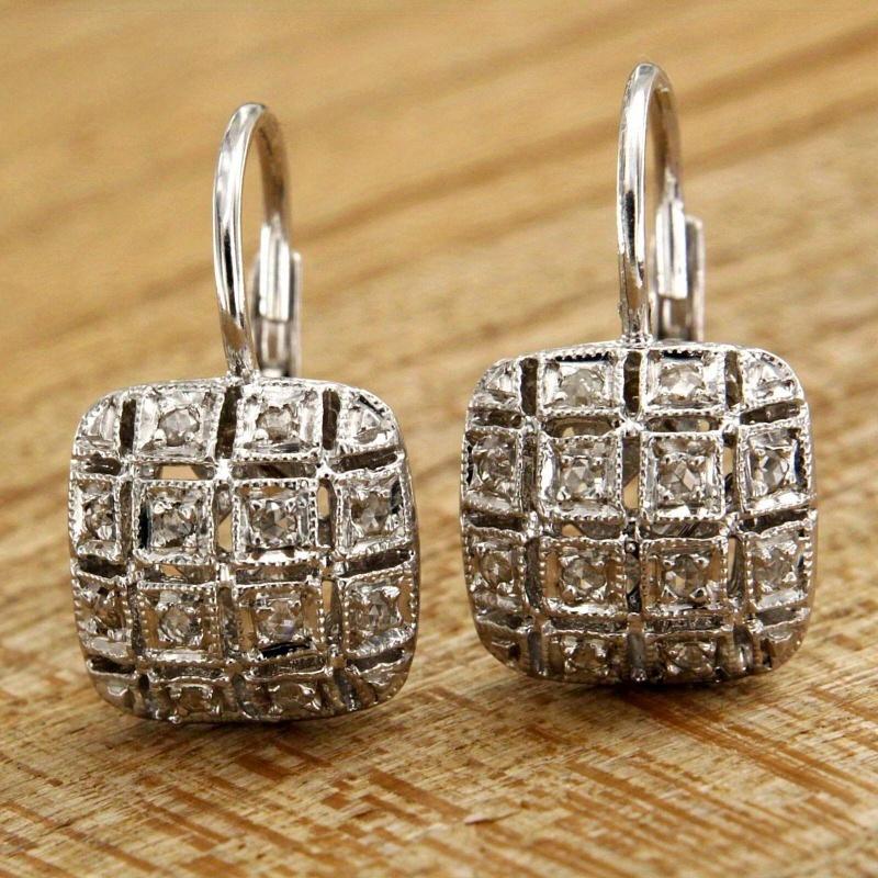 Exquisitos Pendientes Cuadrados Colgantes de Circonita Sintética Brillante para Mujer Elegantes Accesorios de Joyería Colgantes para Banquetes Regalos