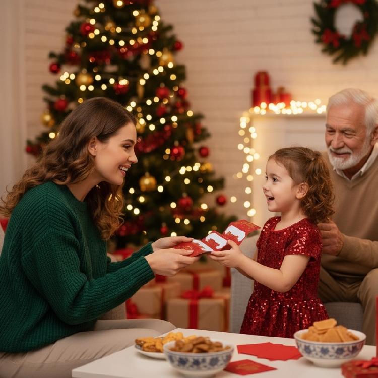 Christmas Themed Cash Envelope with 6 Slots Holiday Gift Cards Money Holder Money Organiser For Gifts Exchanges