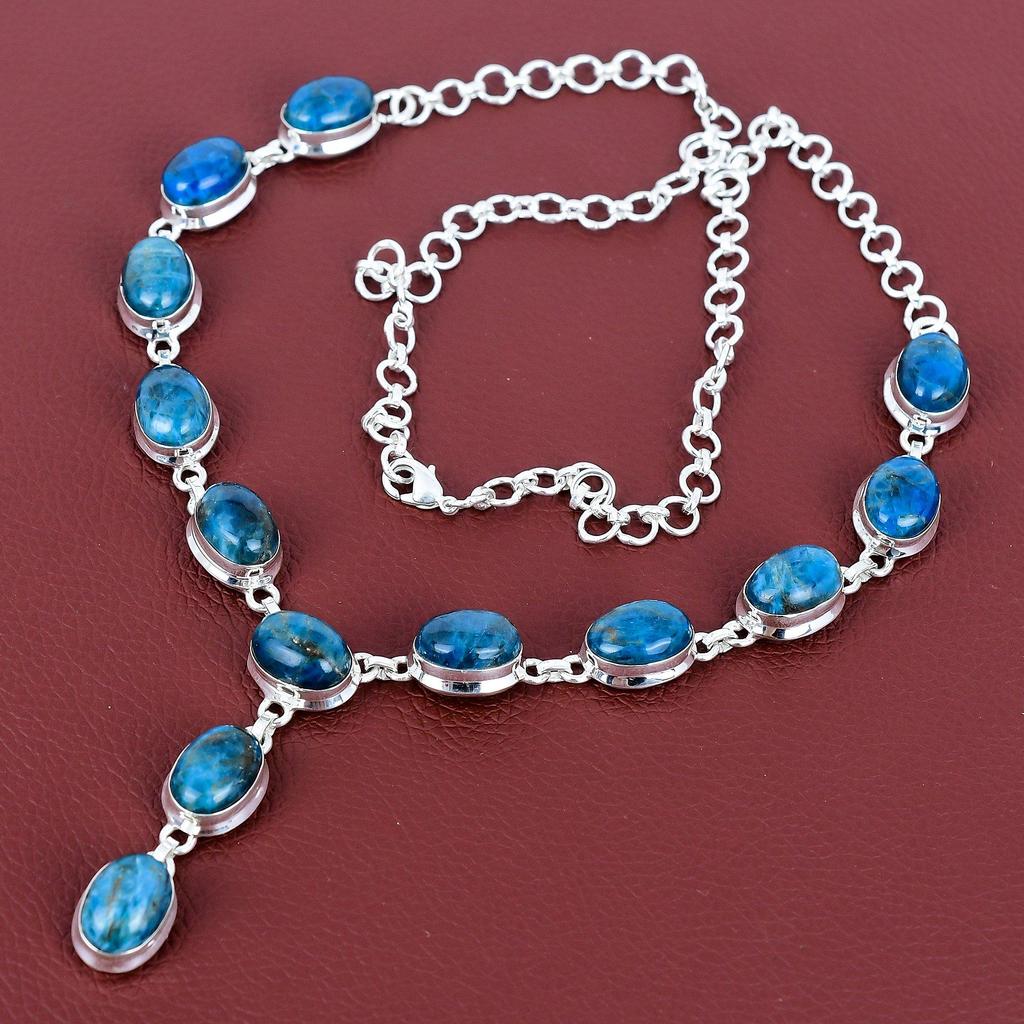 Neon apatite gemstone necklace dainty jewelry 925 sterling silver necklace adjustable chain necklace handmade antique  jewelry gifts for her