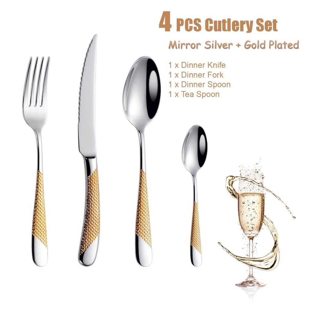 4/8/16/20/24/28 Pcs Luxury Gold Plated Cutlery Set Dishwasher Safe Flatware Set With Hammered Handle 18/10 Steel Silverware Set