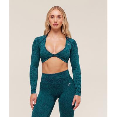 Gymshark Adapt Animal Long Sleeve Crop Top Navy Brand Blue B4c2z Udxw