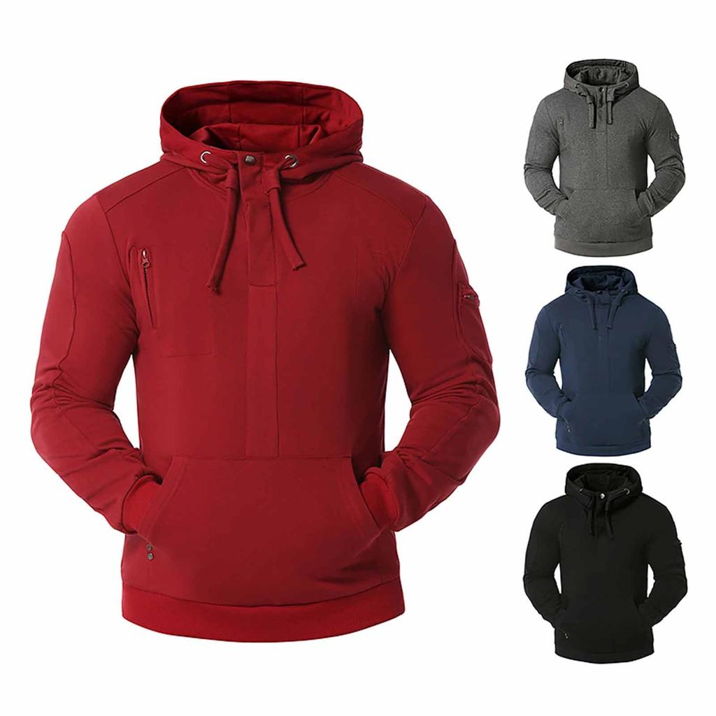 Pánská plus sametová mikina přes hlavu na zip s dlouhým rukávem a kapucí