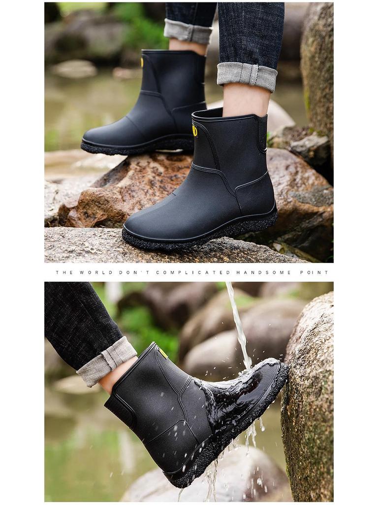 Men's Low-Top Non-Slip Waterproof Rain Boots for Fishing, Men/Women/Teenagers Rubber Shoes