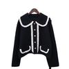 Autumn and winter new contrasting color doll collar knitted double-sided cardigan loose short temperament sweater jacket women