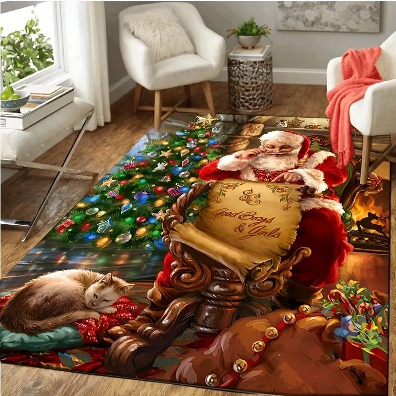 Christmas Red Truck Snowman Carpet for Living Room Decor Sofa Table Large Area Rugs Playroom Children's Play Anti-slip Floor Mat