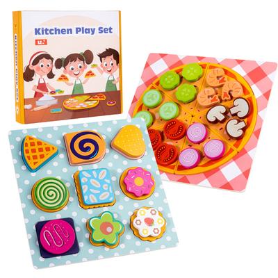 Kids Wooden Kitchen Toy Pretends Play Cutting Pizza Game Simulation Make Cookies Dessert Food Creative Education Toys Girls Gift
