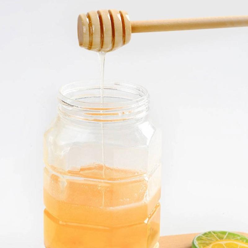 20Pcs Durable Long Stick Honey Stir High Quality Bar Mixing Handle Jar Spoon Practical Wood Dipper Honey Kitchen Accessories