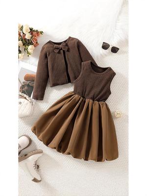 Conjunto de Vestido de Princesa da Moda para Meninas 2025: Jaqueta de Veludo Cotelê, Colete Costurado & Vestido Longo