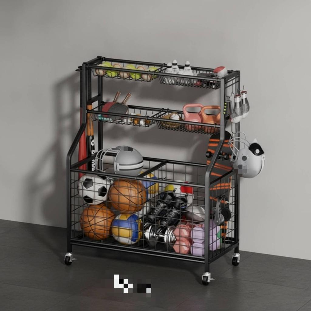 Rolling Sports Ball Storage Cart Portable for Playroom, Athletes, Coaches