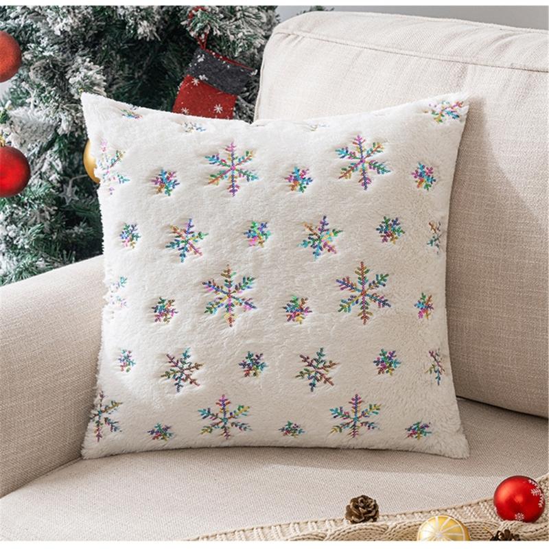 Snowflake Pillow Cover for Car Sofa Decoration Christmas Plush Cushion Covers