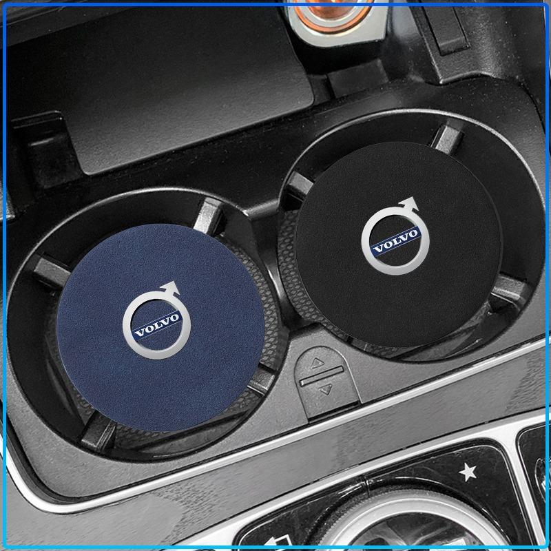 Car Leather Water Coaster Non-Slip Mat Car Bottle Holder Insert Pad For Volvo XC60 XC90 S60 S80 S40 V40 V60 V70 V50 XC70