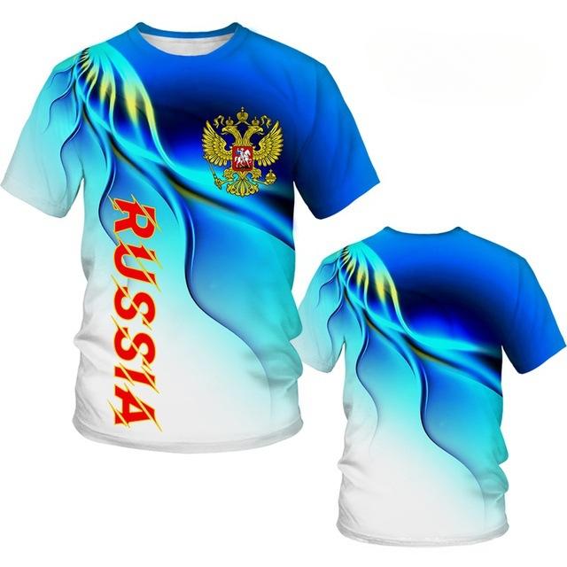 Russian Flag Printing Short-sleeved O-neck T-shirts Sports Cool Oversized Clothing Men's T-shirts