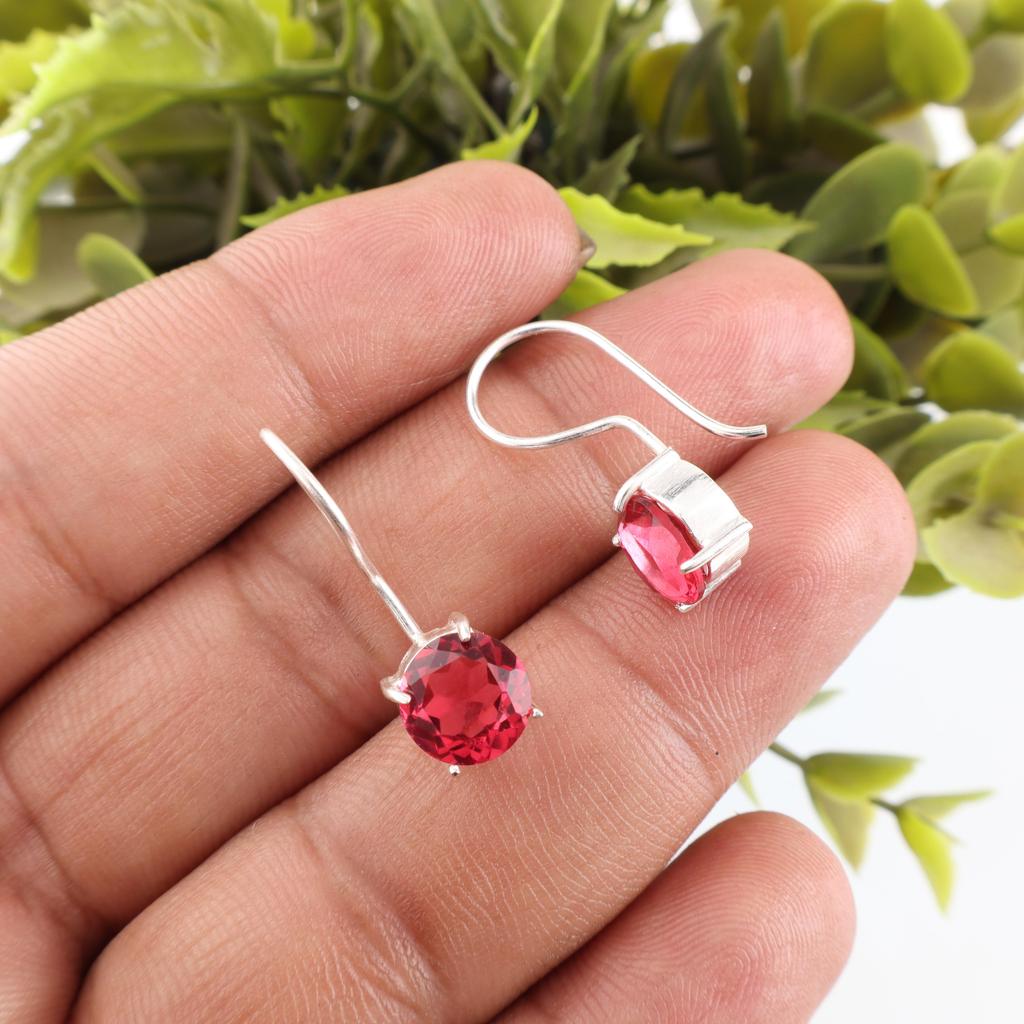 Rosa Rubellit Ädelsten Smycken, 925 Sterlingsilver Örhänge, Handgjort Charmigt Örhänge, Bohemiskt Rubellit Örhänge För Mormor Gåva