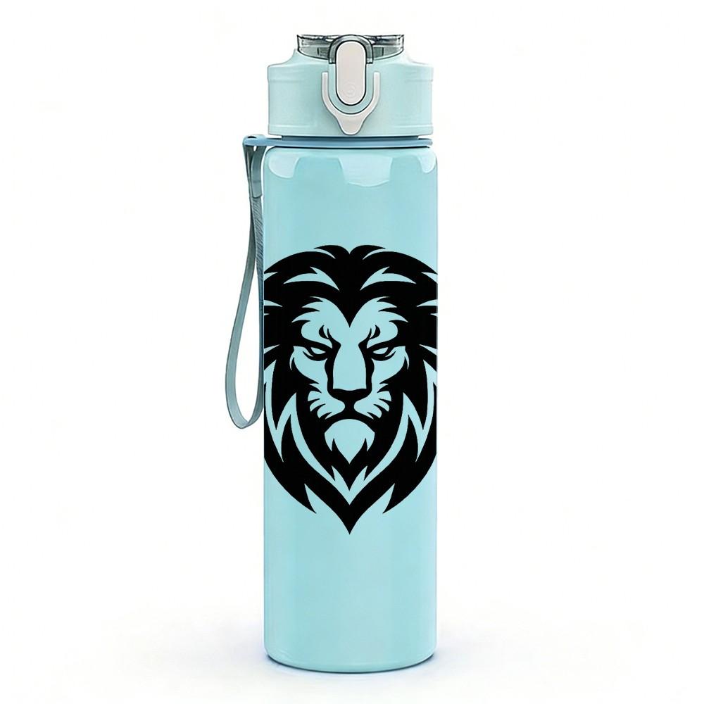 1PC Lion Head Black Silhouette Print 750ml Color Plastic Sports Water Bottle Leakproof Flip Straw Lid Suitable for Sports Office Home Use